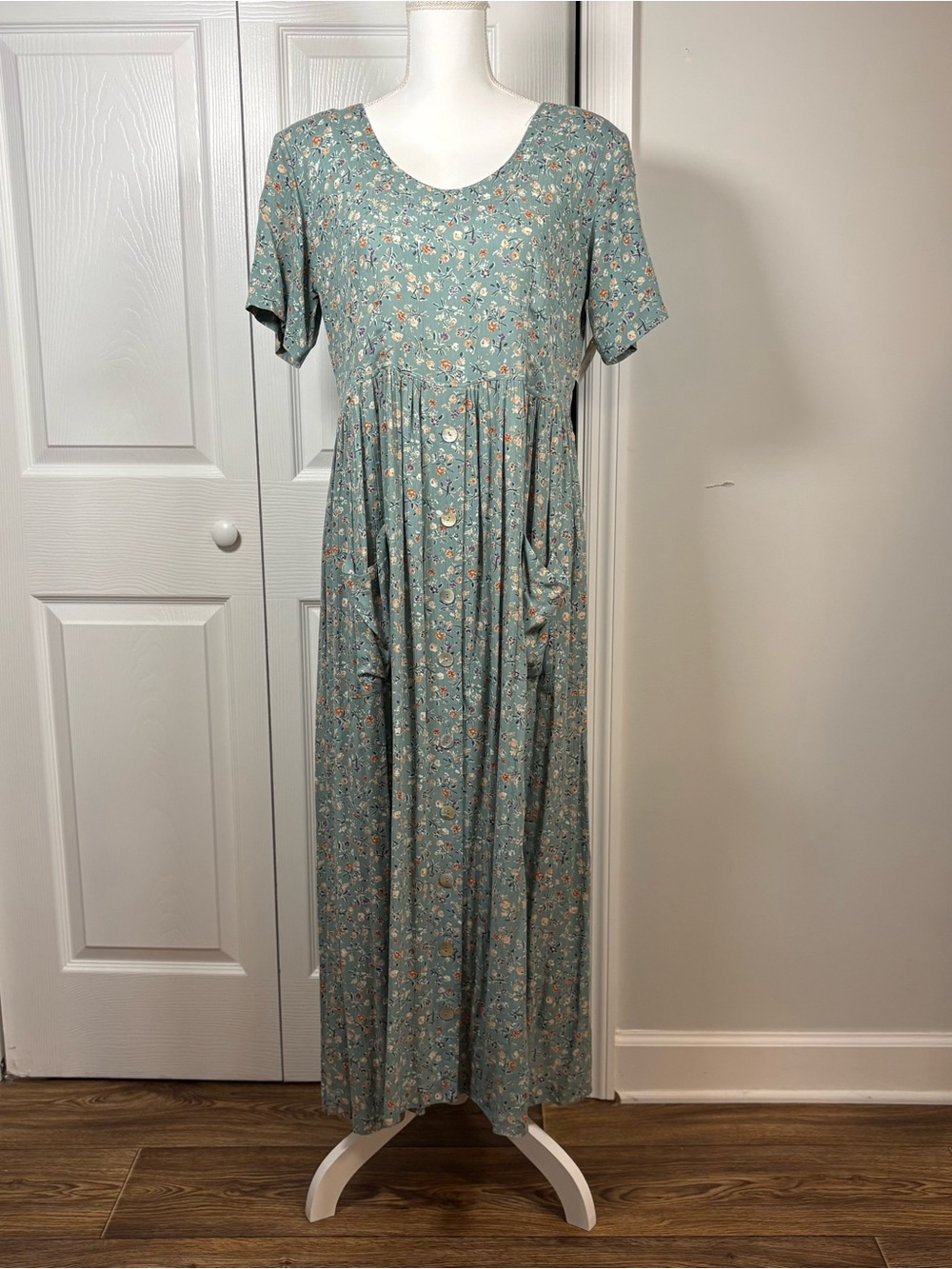 Vintage 90s Floral Maxi Dress Cottagecore Prairie Boho Rayon Size 12